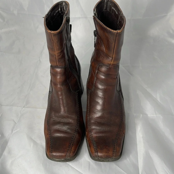VINTAGE Y2K Spring Distressed Brown Leather Square Toe Over the Ankle Boots 36 - Picture 5 of 16